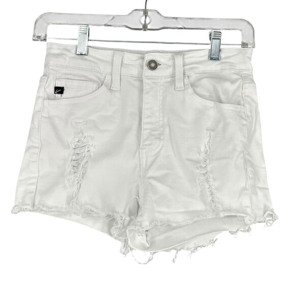 KanCan White Distressed Detail‎ 5 Pocket Button Zipper Casual Shorts Size 24 - Picture 1 of 8